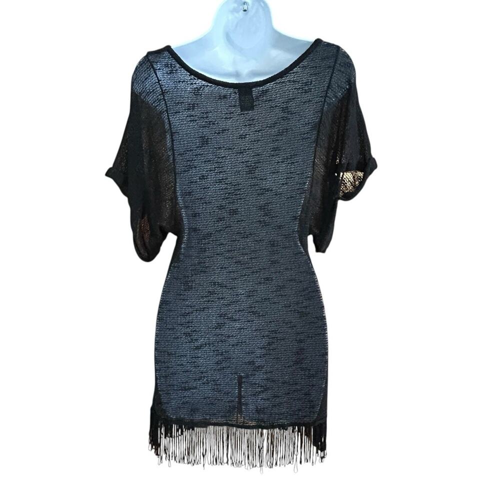 Free People Black Fringe Top Coverup Size S Sheer Knit Boho Festival Tunic - Picture 2 of 3